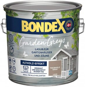 BONDEX Garden Greys Lasur - Lasur für Gartenhäuser und Zäune - 2,5 Liter - Treibholz Grau